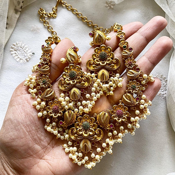 Antique matte CZ floral Paisley short set - Adorna