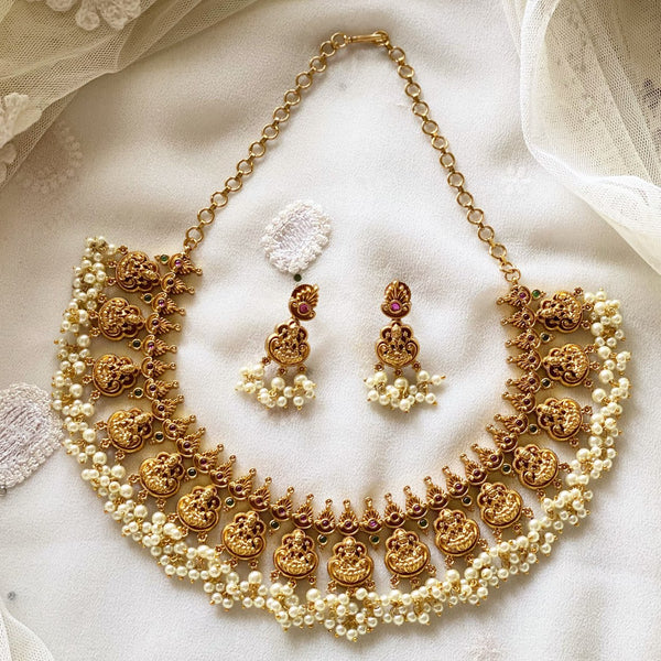 Antique matte kemp Lakshmi spike guttapusalu short set - Adorna