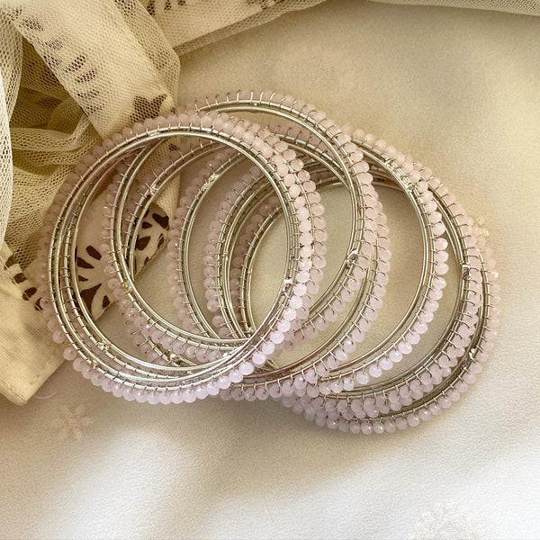 Baby Pink Fancy Crystal string bangles - set of 8 - Adorna