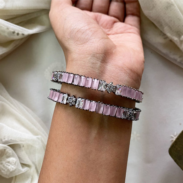 Victoria Pastel pink floral block bangles (set of 2) - Adorna