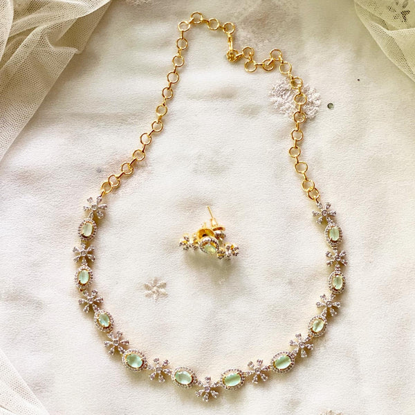 Gold AD oval Pastel green blocks floral short set - Adorna