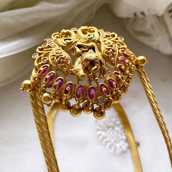 Antique matte Kamadhenu vanki/armlet - Ruby-Green - Adorna