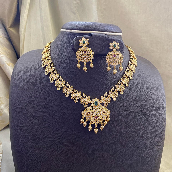 Sparkly CZ studded gold floral short set - Adorna