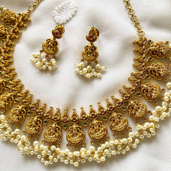 Antique matte kemp Lakshmi spike guttapusalu short set - Adorna