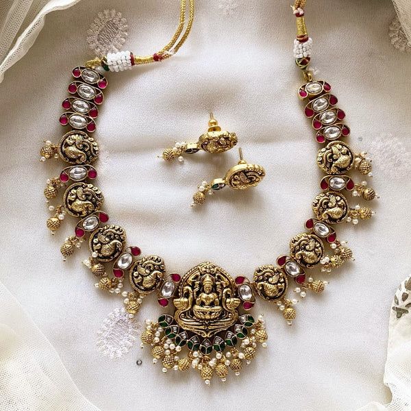 Temple kundan Jadau Nakshi polish short haaram set - Clearance - Adorna