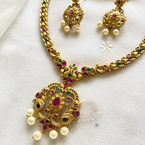 Antique gold CZ Peacock short set - Adorna