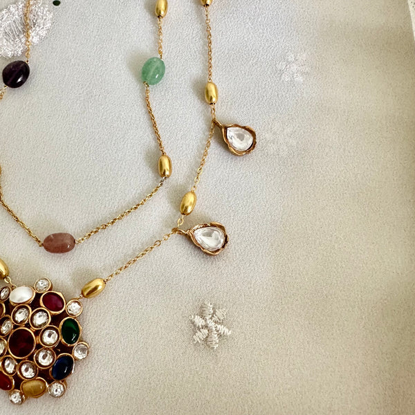 2 layered multi color Polki kundan set