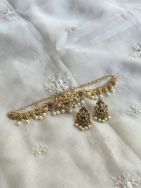 Antique matte Lakshmi Peacock thin choker set