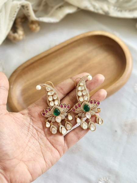Polki kundan lotus drops earrings