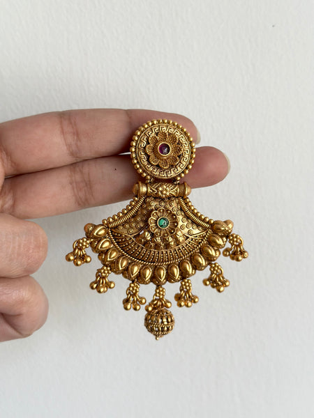 Matte Statement chandbali earrings - Ruby-Green