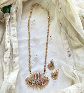 Traditional Impon Lotus gold beads mala set (screw type earrings)