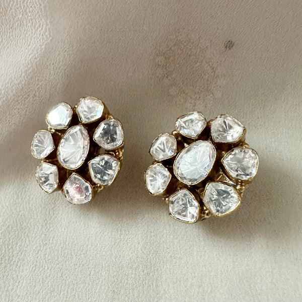Polki Cut stone oval flower earrings