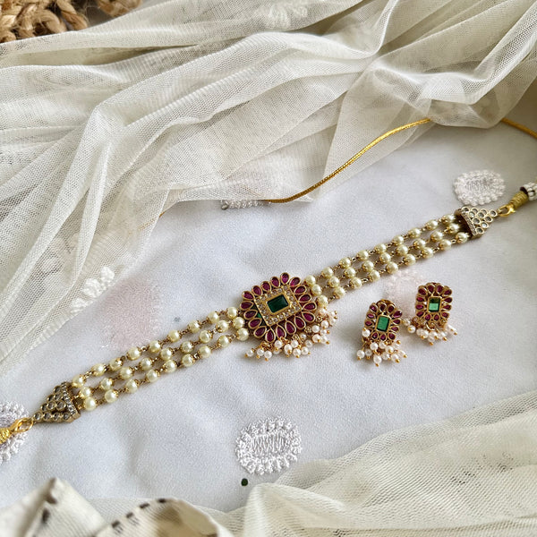 Matte Kemp Pearl choker set