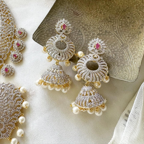 Bridal AD ruby floral short haaram set - Adorna