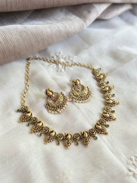 Antique matte peacock chandbali neckset