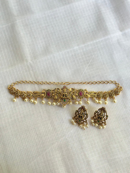 Antique matte Lakshmi Peacock thin choker set