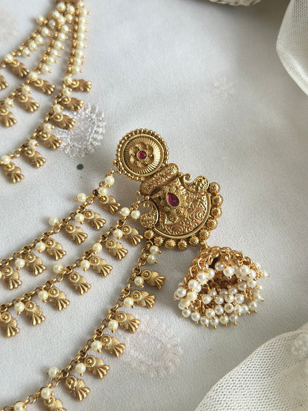Matte Chakra jumkhas with ear chains/maatal attached
