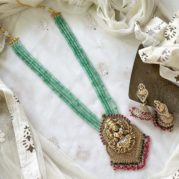 Bridal Lakshmi Pastel Green beaded long set - Adorna