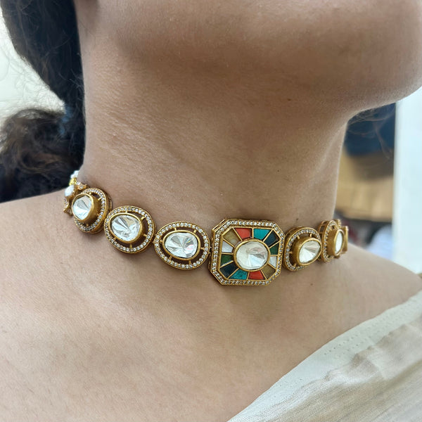 Antique Rectangle grid dollops choker/short set