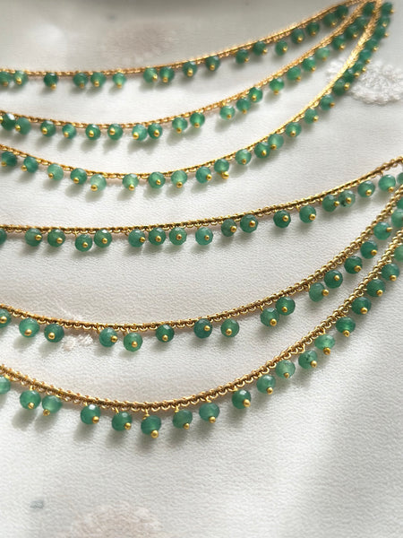 Antique Green Beads 3-line ear chain