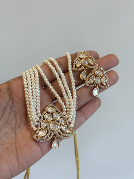 Polki Triangle pendant pearl choker set