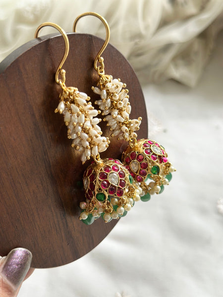 Matte Kemp Cluster Pearl long hook jumkhas