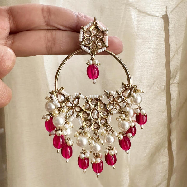 Glittery Gulaabi chaand earrings - Adorna