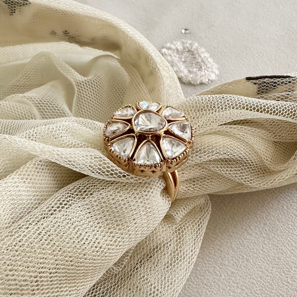 Polki flower ring (size adjustable)