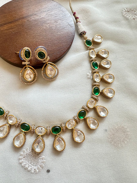 Polki Tear drops Antique set - Green White