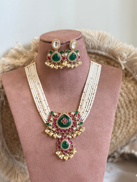 Kundan Rani pearl short set with grand pendant