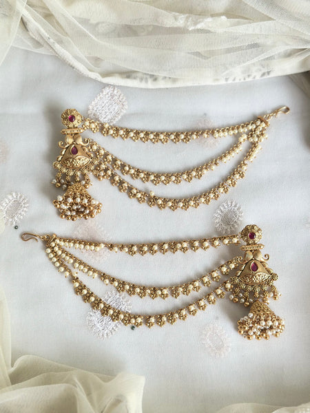 Matte flower jumkhas with ear chains/maatal attached