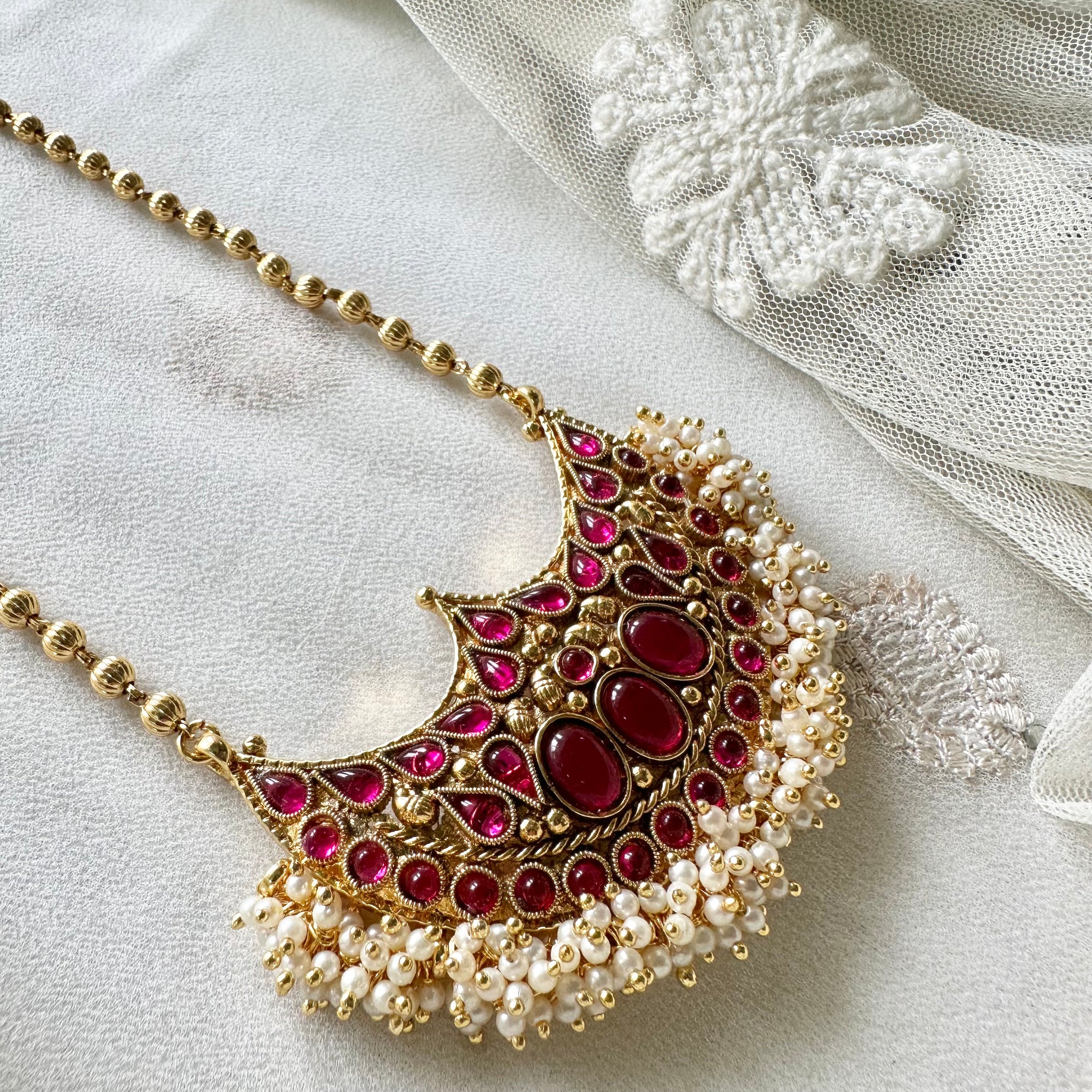 Nithra Ruby - Kemp Half moon pendant chain