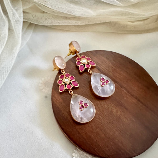 Kundan Flower tear drop earrings
