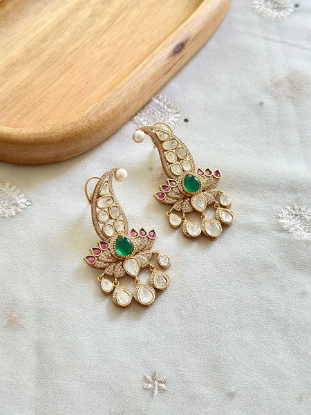 Polki kundan lotus drops earrings