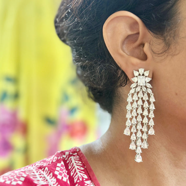 Sparkly white CZ Floral falls earrings