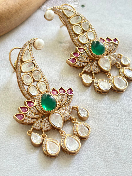 Polki kundan lotus drops earrings