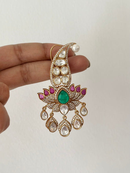 Polki kundan lotus drops earrings