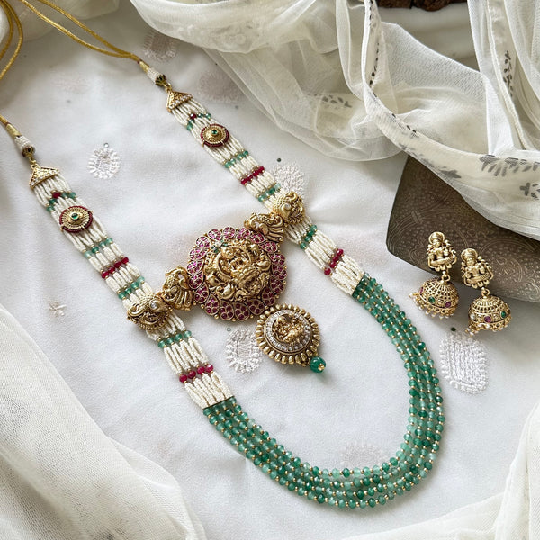Bridal Lakshmi Pearl & agate layered unique long set