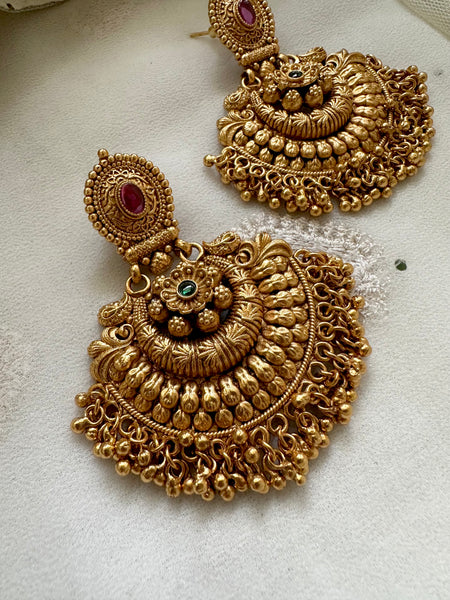 Matte Statement Imperial chandbali earrings - Ruby-Green