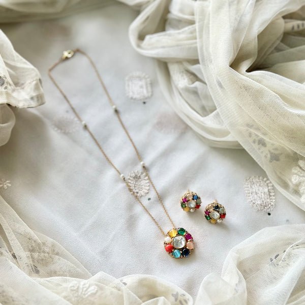 Navratna Polki pendant neckset