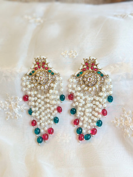 Regal Swarna Polki pearl tassel earrings