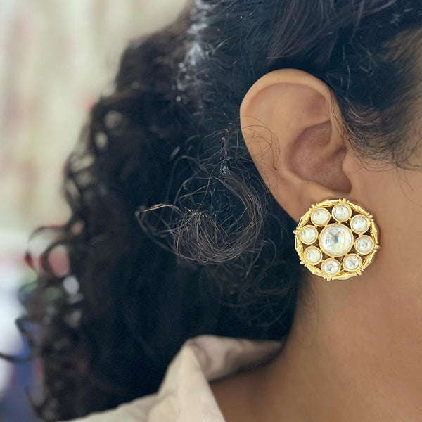 Gold Polki Dots round studs - Adorna