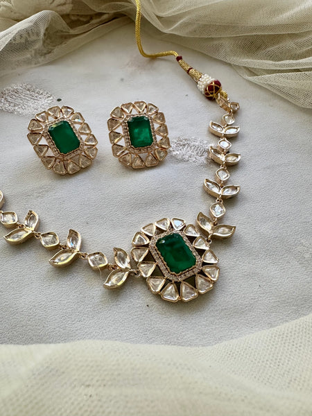 Polki rectangule choker set - Green