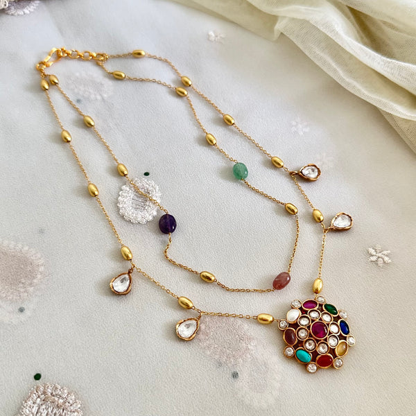 2 layered multi color Polki kundan set