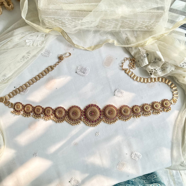 Matte Chakras string hipchain - Full Ruby