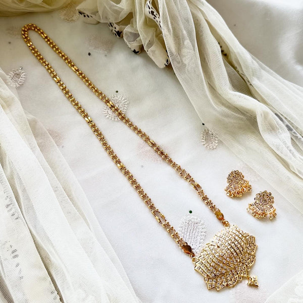 Traditional Impon Long gold beaded mala set (screw type earrings)