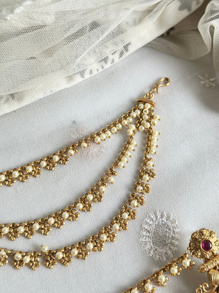 Matte flower jumkhas with ear chains/maatal attached