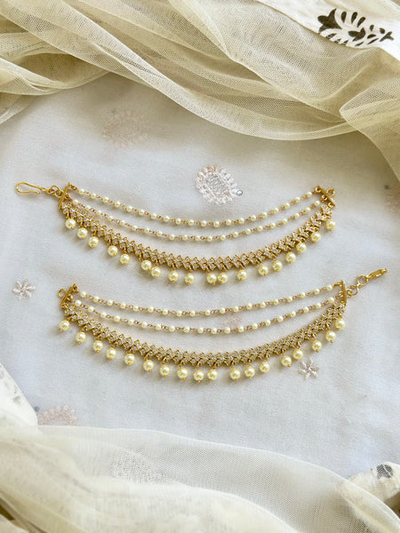 Gold AD 2 Petals row ear chains/maatal