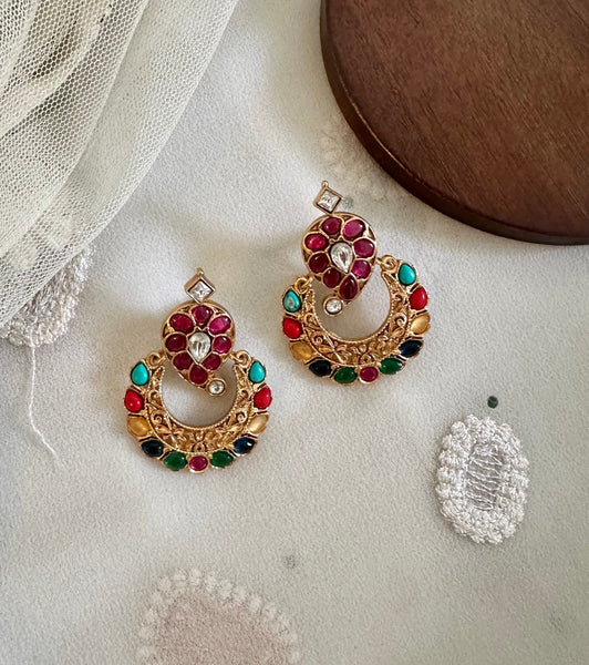 Multicolor Inverted Paisley Polki chandbali studs