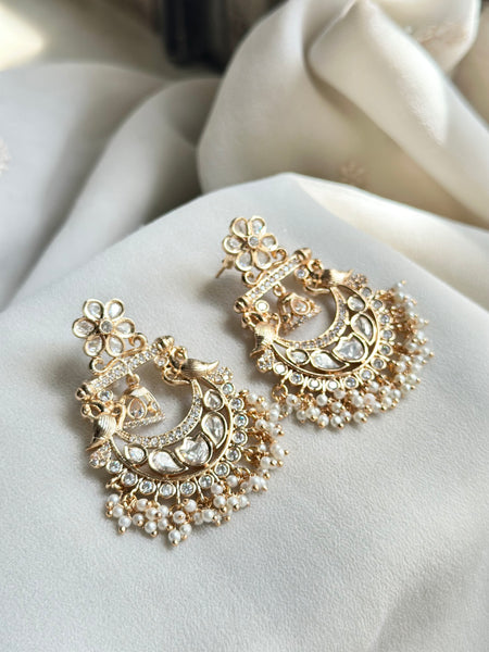 Polki Peacock-Floral Chandbali earrings